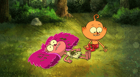 a cartoon of a boy and a girl laying on the ground