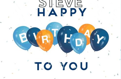 blue and orange balloons with the words steve happy birthday to you