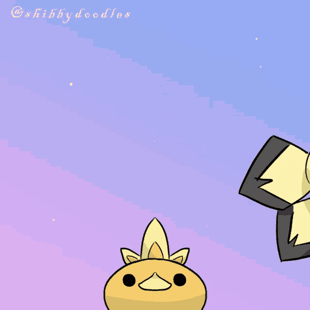 a cartoon drawing of a fox and a bird with the name shikibbydoodles