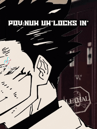 a black and white drawing of a man with the words " pou nah uh locks in "