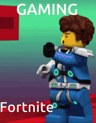 a picture of a lego character with the words gaming fortnite