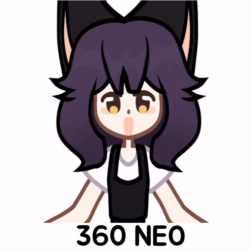 a cartoon of a girl with purple hair and the words 360 neo on the bottom