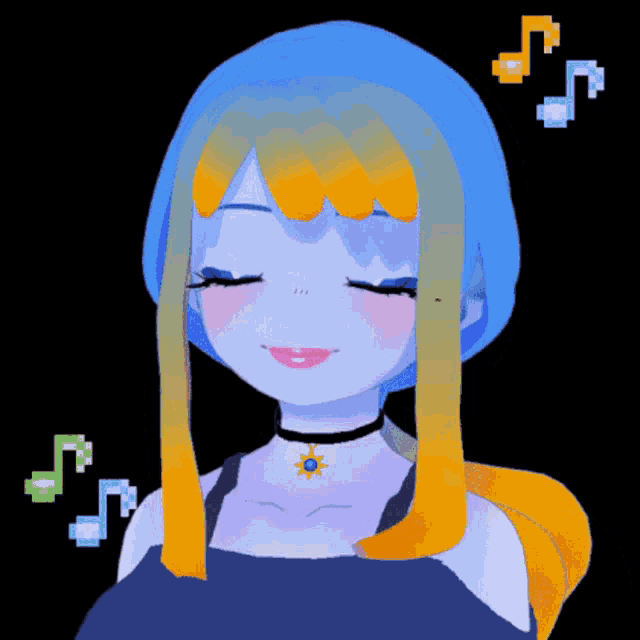 a drawing of a girl with a choker and music notes