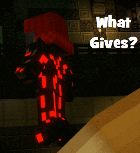 a screenshot of a video game with the words what gives on the bottom