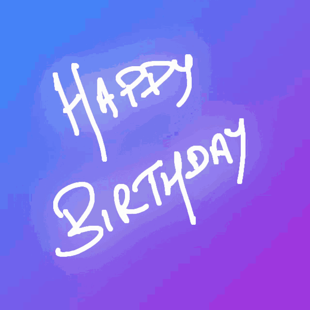 a blue and purple background with happy birthday written in white