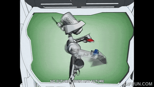 a cartoon of a robot saying no future