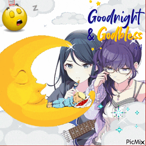 a picture of two anime girls with the words goodnight and godbless on it