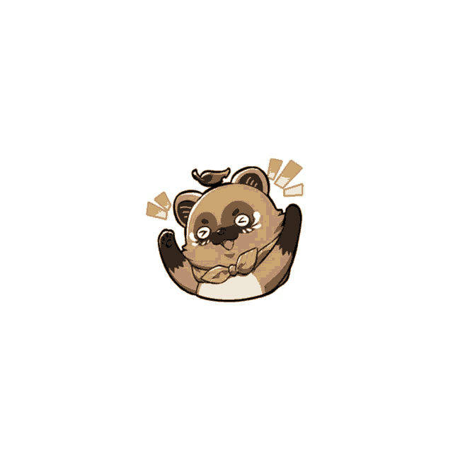 a cartoon drawing of a raccoon wearing a green scarf