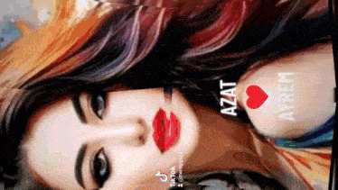 a close up of a woman 's face with the name azat on her shoulder