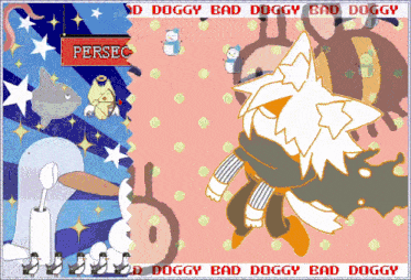 a cartoon drawing of a dog with the word persec above it