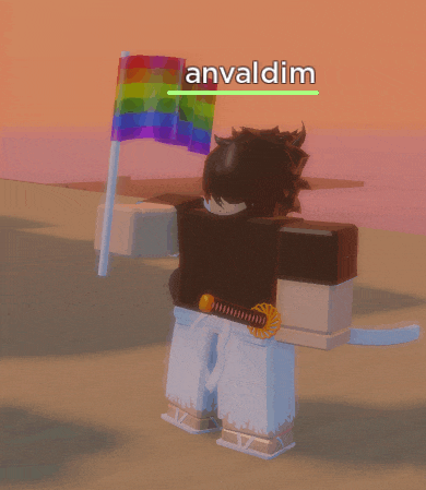 a cartoon character holding a rainbow flag and the name anvaldim