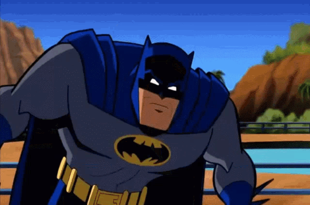 a cartoon drawing of a batman with a yellow bat logo on his chest