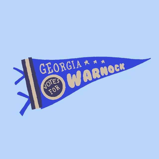 a blue pennant with the words georgia votes for warnock on it