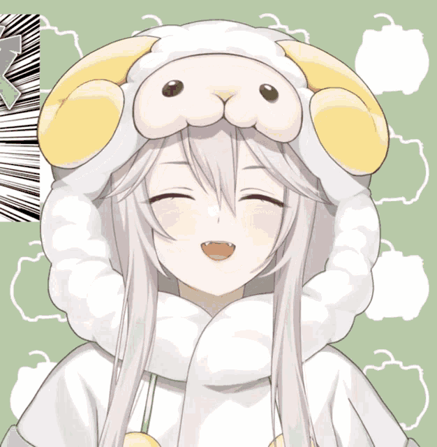a girl wearing a sheep hat with a yellow nose
