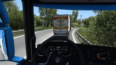 a truck is driving down a road and the back of the truck says euro goodies