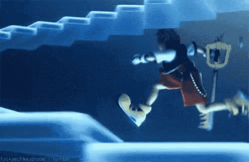 a cartoon character is jumping in the air while holding a key .