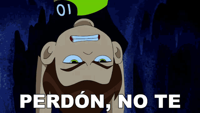 a cartoon character is upside down and says " puse atencion " in white letters