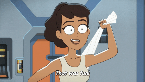a cartoon of a woman holding a towel with the words that was fun below her