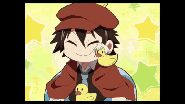 a cartoon character with a duck on his shoulder