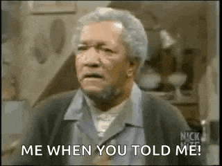 an older man with gray hair and a beard is talking to someone and saying `` me when you told me ! ''