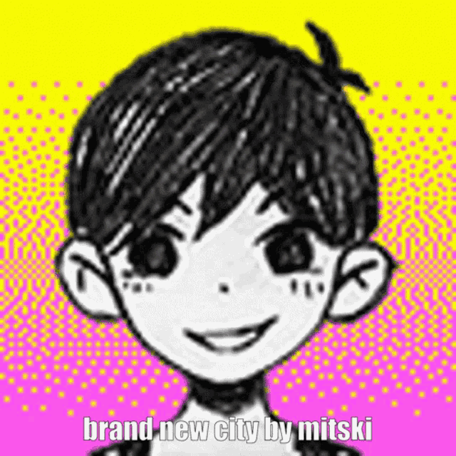 a black and white drawing of a boy with the words brand new city by mitski on the bottom