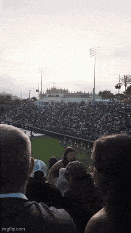 a crowd of people watching a baseball game at a stadium