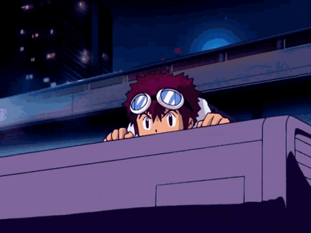 a boy and a monster are looking over a wall