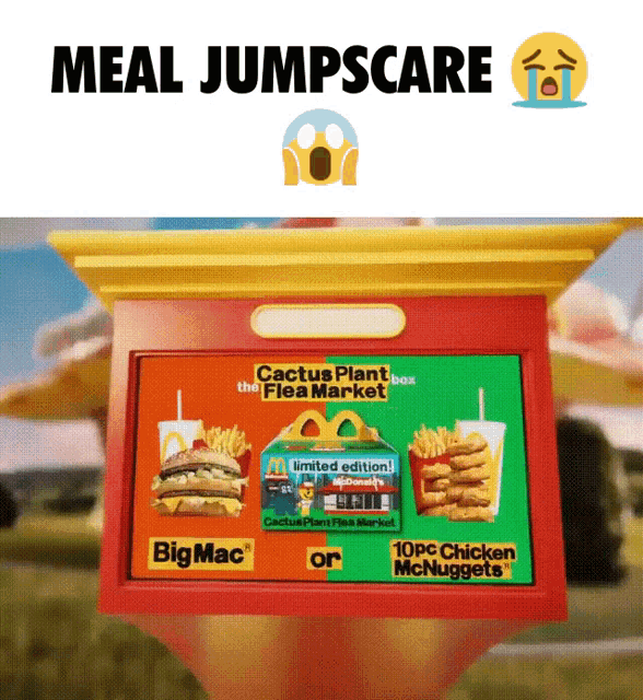 a mcdonald 's advertisement for a cactus plant flea market box