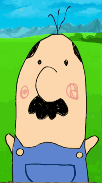 a cartoon of a man with a mustache and overalls