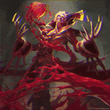 a painting of a man with blood coming out of his hands