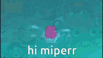 a cartoon character with the words hi miperr written on the bottom