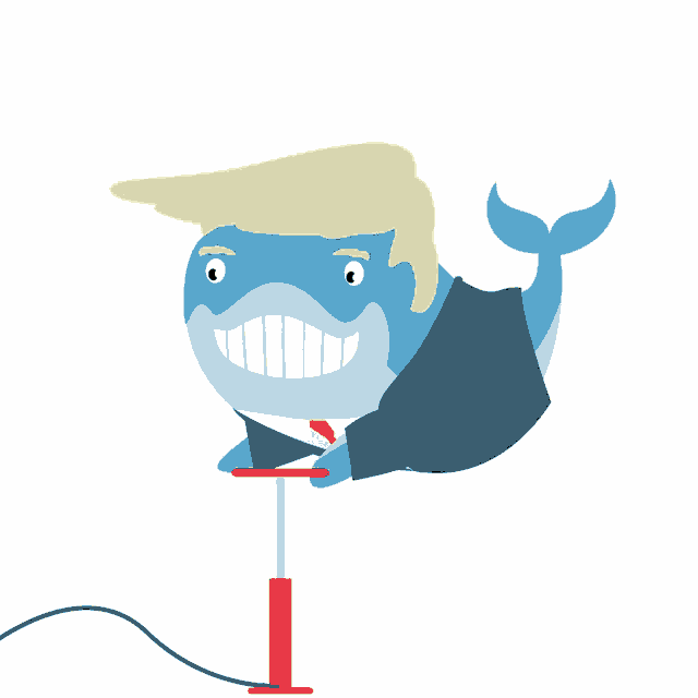 a cartoon of a whale wearing a suit and tie pumping up a red object
