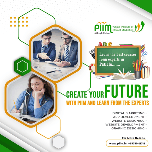 an advertisement for the punjab institute of internet marketing that says create your future with piim and learn from the experts