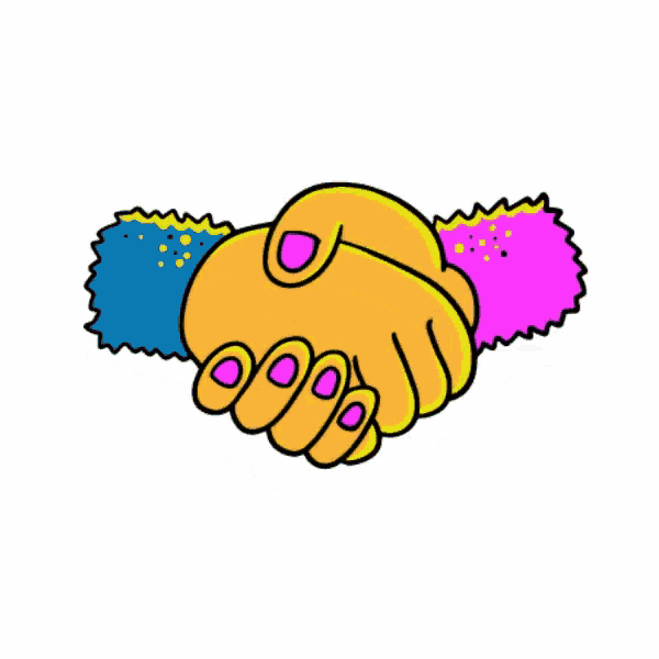 a colorful cartoon of two hands shaking each other .