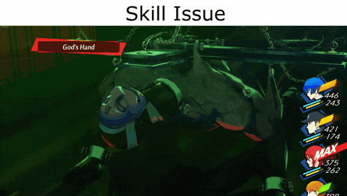 a screenshot of a video game with the word skill issue above it
