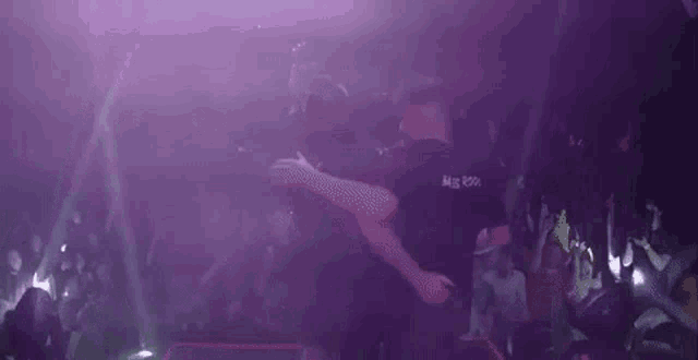 a man is standing on a stage in front of a crowd of people at a concert .