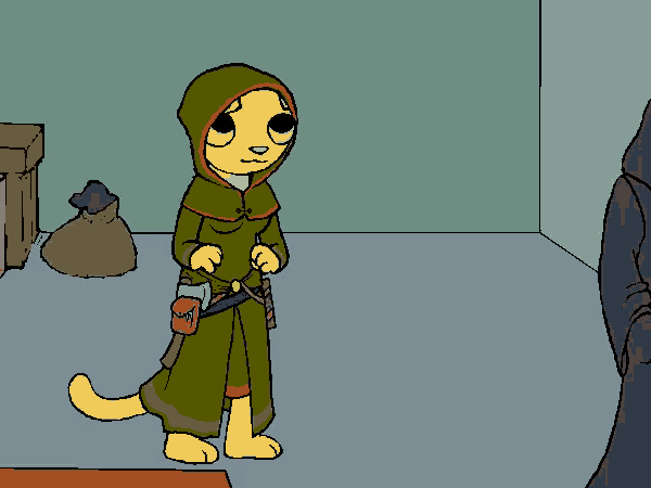 a cartoon of a cat wearing a hooded robe