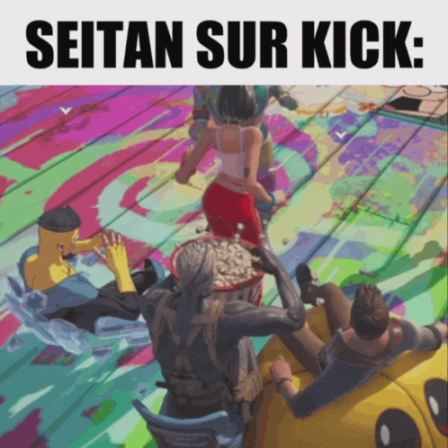 a group of people sitting on a wooden floor with the words seitan sur kick on the bottom