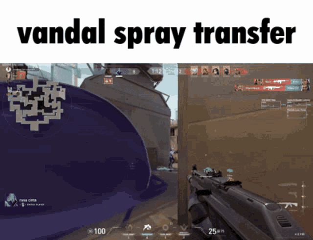 a screen shot of a video game with the words vandal spray transfer