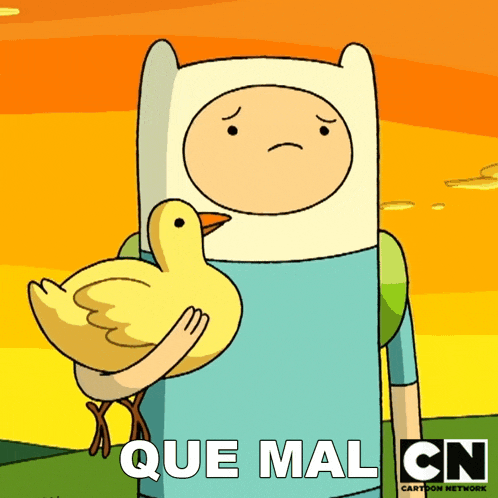 a cartoon of finn holding a duck with the words que mal cn cartoon network