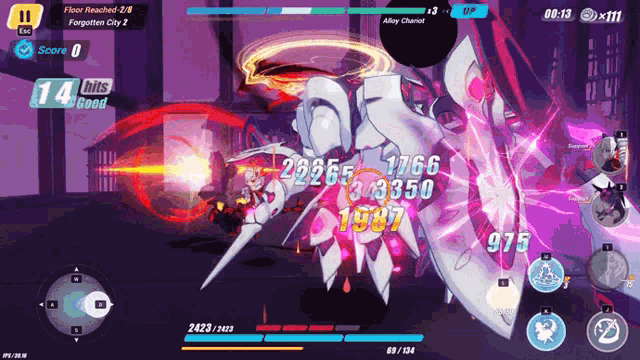 a screenshot of a video game with a score of 0 and 14 hits