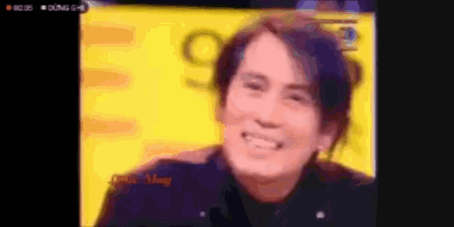 a close up of a man 's face with a yellow background