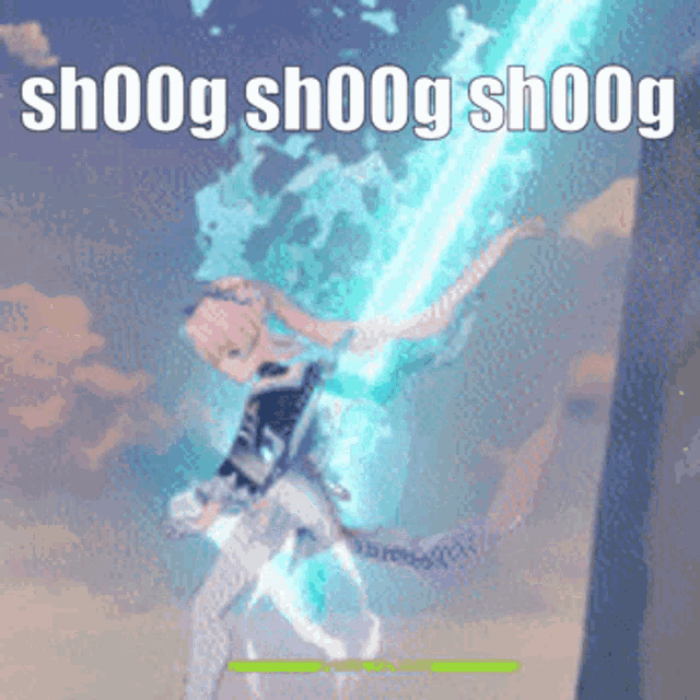 a video game character is flying through the air with a blue lightning bolt coming out of her mouth