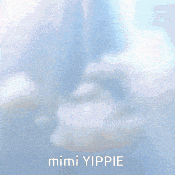 a cartoon of a girl dancing with the words mimi yippie written below her