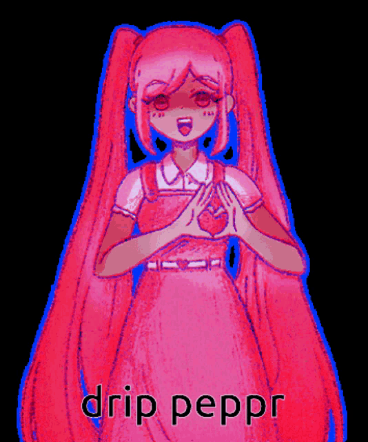 a pixel art of a girl with pink hair and the words drip peppr