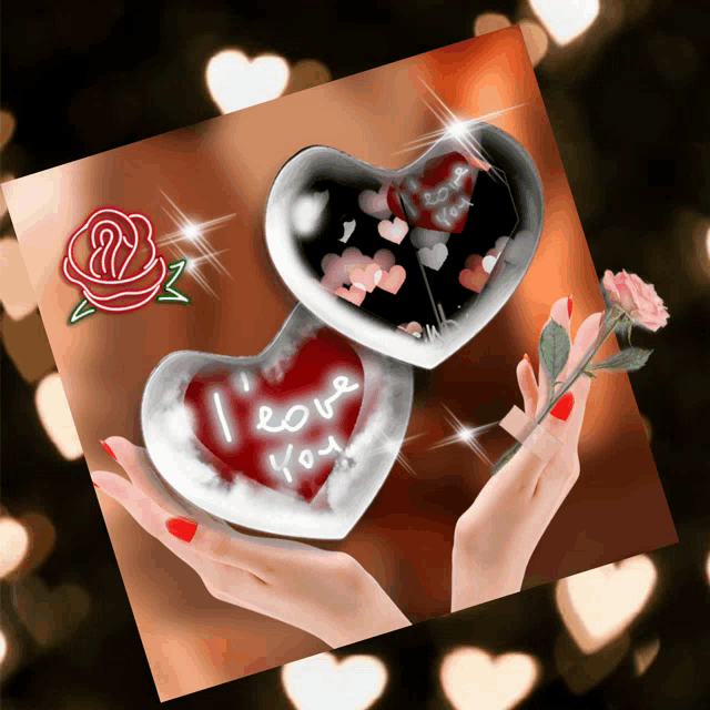 a picture of a woman holding a heart that says i love you