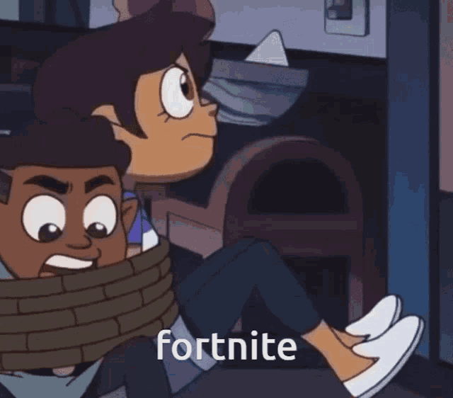 a cartoon of a girl tied up with the word fortnite