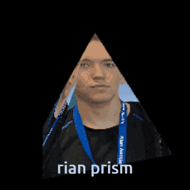 a picture of a man with a lanyard that says rian prism on it