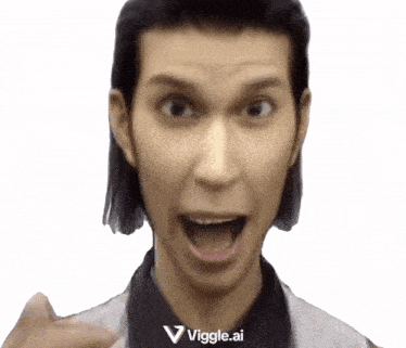 a close up of a man 's face with a viggle.ai logo