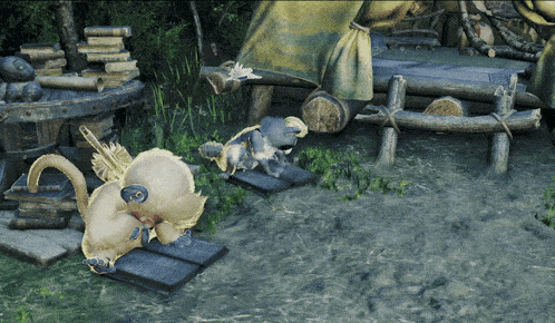 a computer generated image of a sheep and a cat